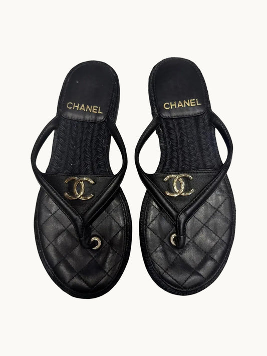 BEACH LEATHER BLACK FLIP FLOPS