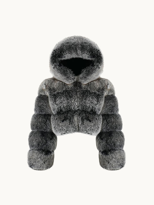 CROPPED MINI HOODED COAT SMOKE