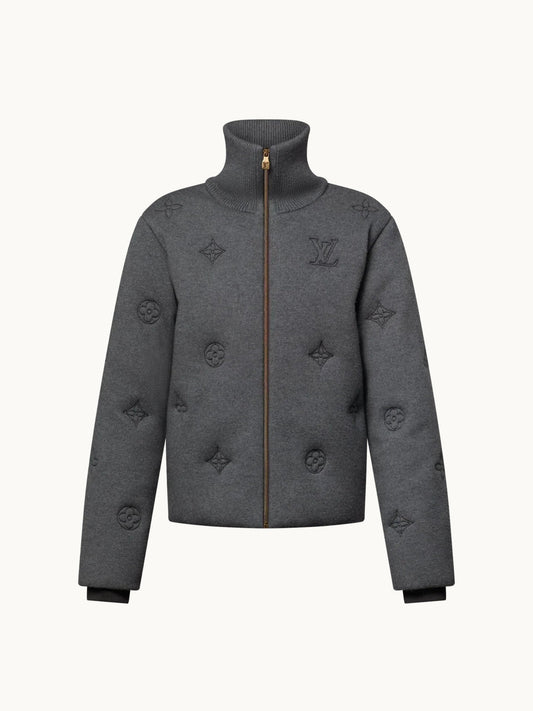 DARK GREY MONOGRAM KNITTED COAT